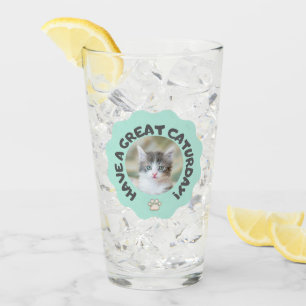 Verre Prenez un grand caturjour ! Photo de chat Turquois