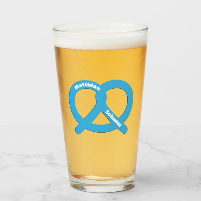 Verre Pretzel Bleu et Blanc Drôle Brezel Oktoberfest (Devant (rempli))