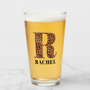 Verre R de monogramme glamour léopard rouge et or