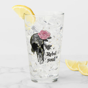 Verre Rebel Soul - Crâne gothique avec Rose rose