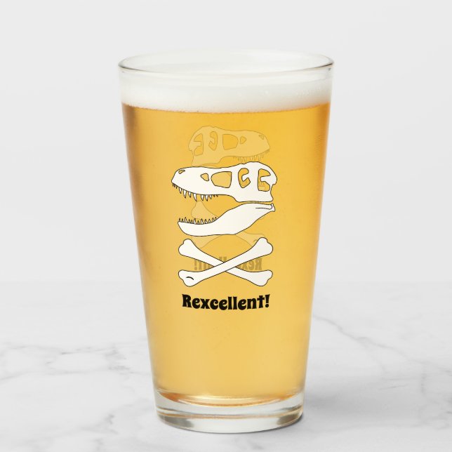 Verre "Rexcellent" T. rex Dinosaur Crâne et os croisés (Devant (rempli))