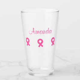 Verre Ribbon rose Cancer du sein (Nom) 4Amanda