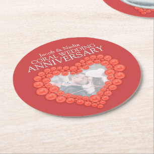 Verre Rond Coral mariage anniversaire coeur photo dessous de
