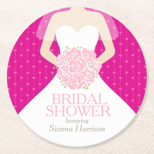 Verre Rond Douche nuptiale rose chaud robe blanche dessous de