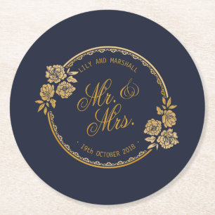 Verre Rond Élégant Mariage personnalisé Gold Dessous de v