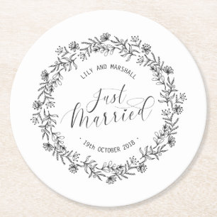 Verre Rond Floral personnalisé juste marié  Dessous de verr