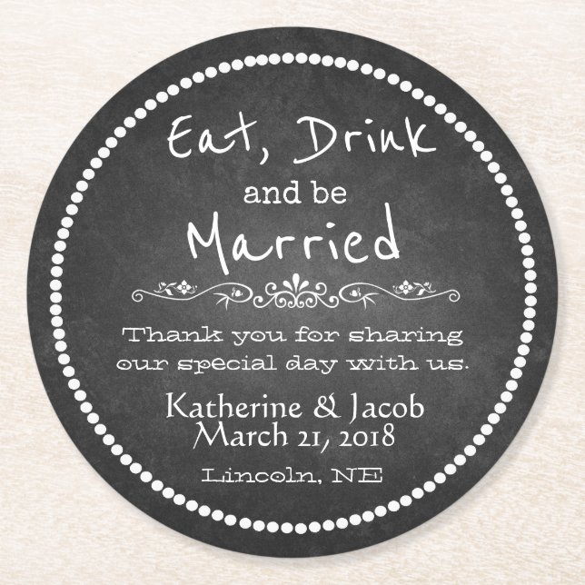 Verre Rond Merci Mariage Chalkboard Favoriser Dessous de verr (Devant)