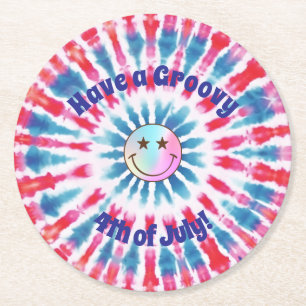 Verre Rond Patriotique rétro Hippie 4 juillet Dessous de verr