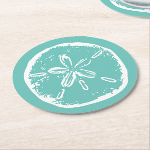 Verre Rond sable bleu turquoise dollar de plage dessous de ve