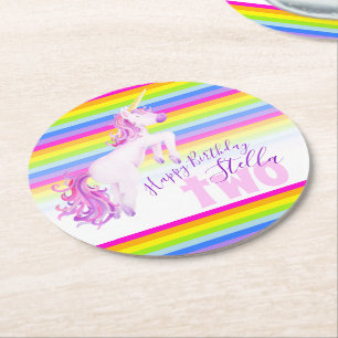 Verre Rond Unicorn arc-en-ciel 2e anniversaire dessous de ver
