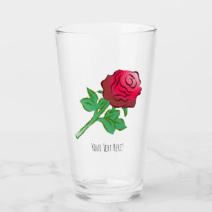 Verre Rose rouge avec feuilles vertes