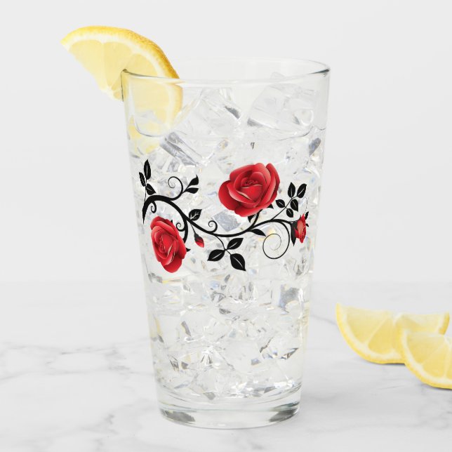 Verre Rose rouge et vigne (Devant glace)