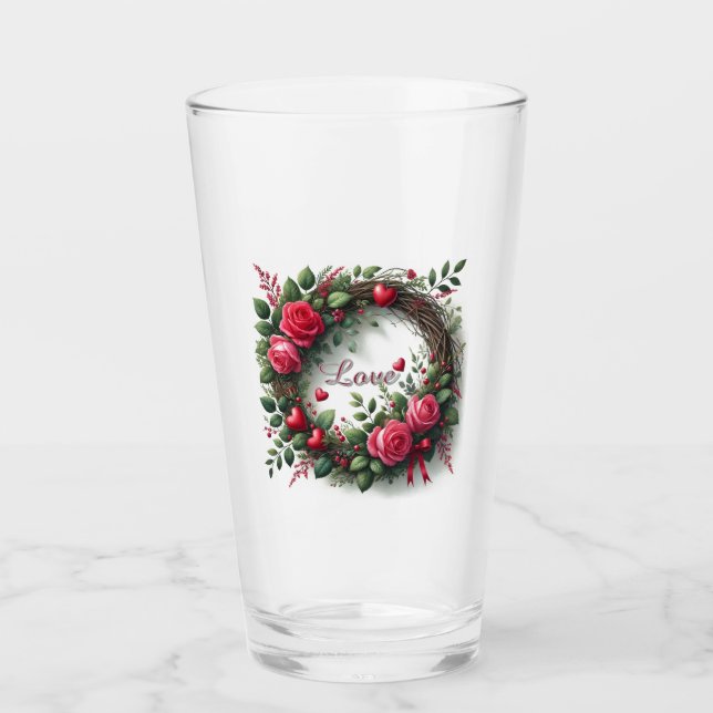 Verre Rose Wreath Love Valentine's Day Glass Cup (Devant)