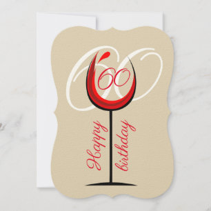 Verre rouge rustique 60e carte d'anniversaire