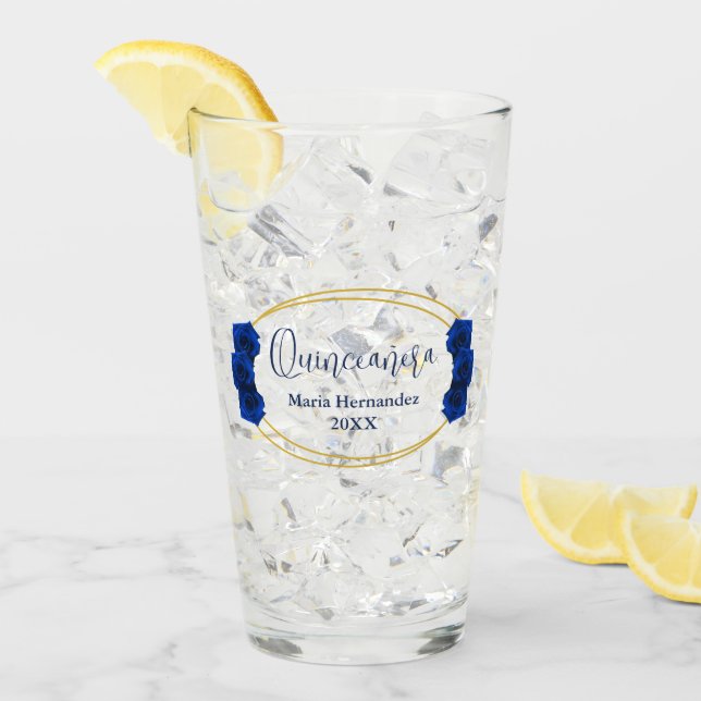 Verre Royal Blue et Gold Geometry Quinceañera (Devant glace)