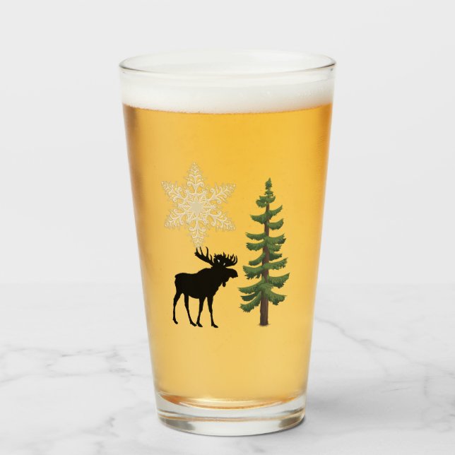 Verre Russe Vacances d'hiver Moose Flocon de neige Arbre (Devant (rempli))
