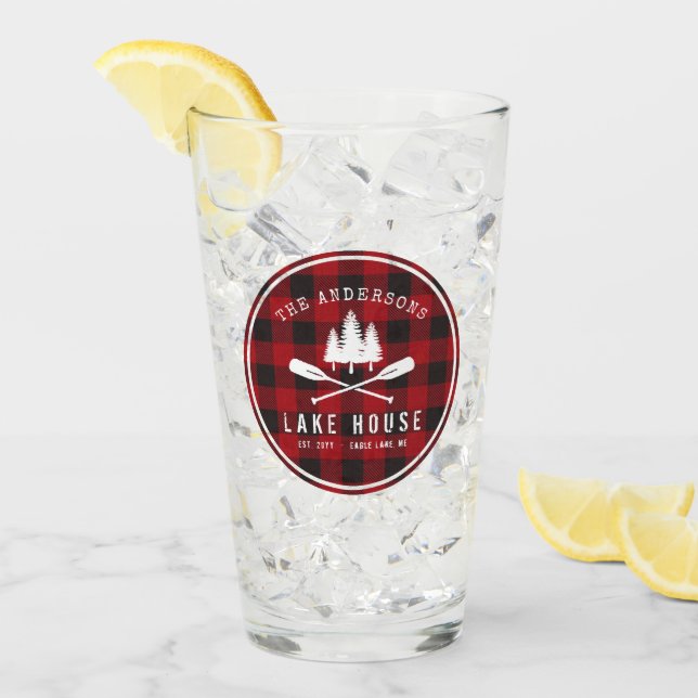 Verre Rustique Country Lake House Tree Red Buffalo Plaid (Devant glace)