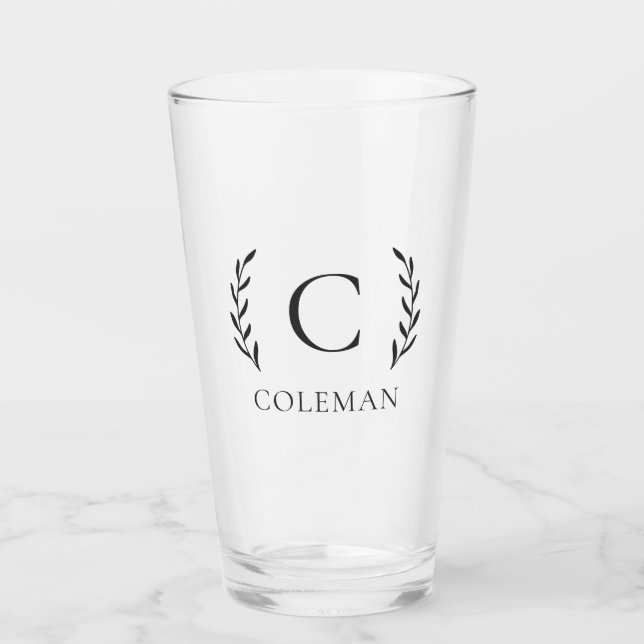 Verre Rustique Famille Monogramme Bière Feuille Botaniqu (Devant)