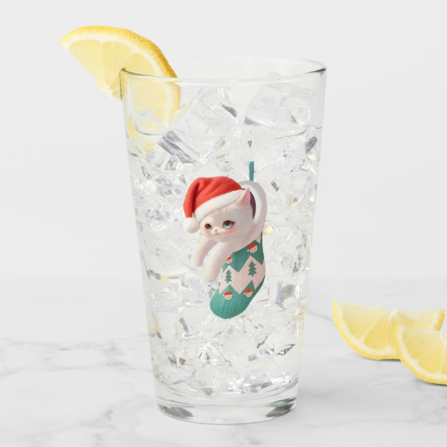 Verre Santa Cat: Bao Bao in Christmas Stocking Art (Devant glace)
