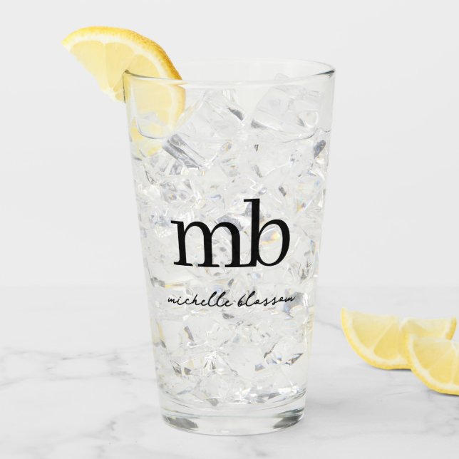 Verre Script moderne noir blanc tendance Monogramme init (Devant glace)