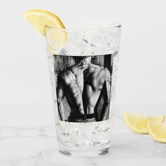 Verre Sexy Shirless Homme Bodybuilder retour en Jeans Be (Devant glace)