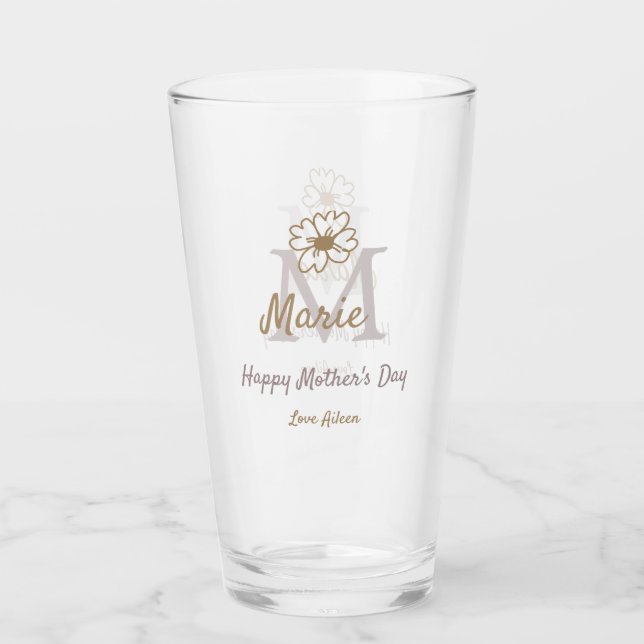 Verre simple minimal mother's day monogram golden gray f (Devant)