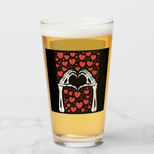 Verre Skeleton Coeur main Valentines Jour Amour drôle (Devant (rempli))