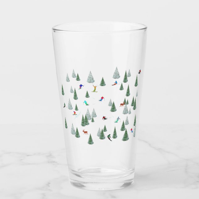 Verre Skiers Downhill Skiing Illustration  (Devant)
