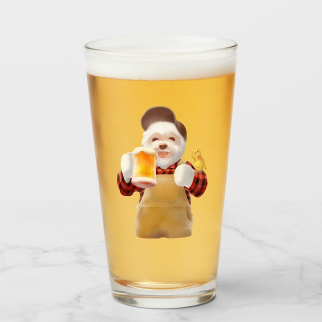 Verre Smile Pup: Cheers! Happy Bichon Frise Beer Art (Devant (rempli))
