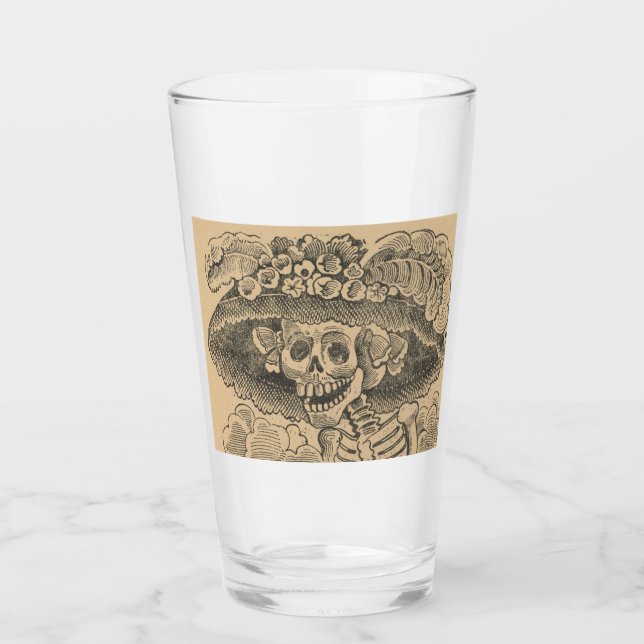 Verre Squelette Dapper (Calavera Catrina) (Crâne Élégant (Devant)