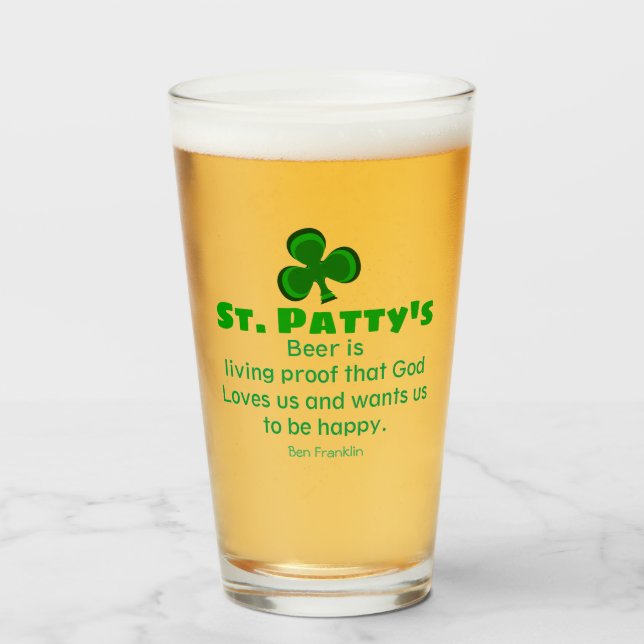 Verre St.Patrick's day drôle bière citation & Shamrock (Devant (rempli))