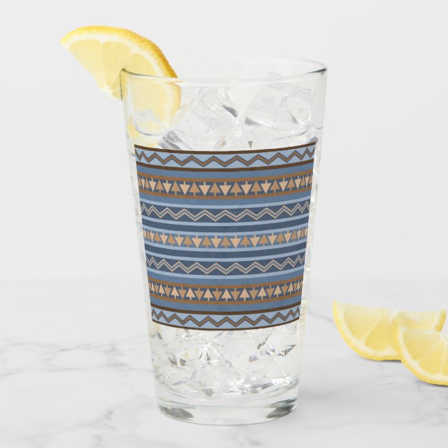 Verre Style sud-ouest bleu et Motif géométrique Brown (Devant glace)