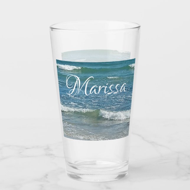 Verre Sudsy Blue Atlantic Ocean Shore Personnalisé Nom B (Devant)