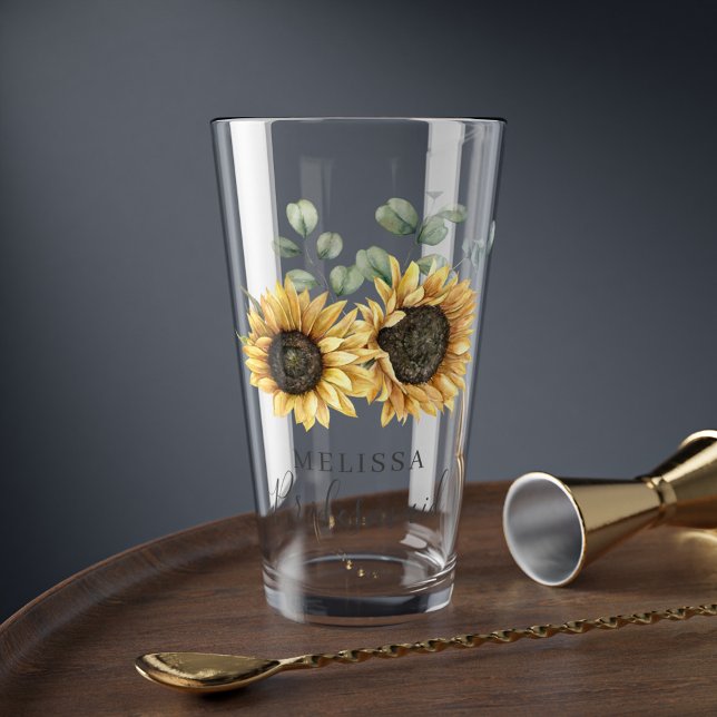 Verre Sunflower Eucalyptus Floral Mariage Bridesmaid (Créateur téléchargé)