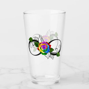 Verre Symbole d'infini avec Rose arc-en-ciel