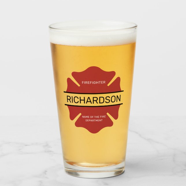 Verre Symbole logo rouge du pompier personnalisé (Devant (rempli))