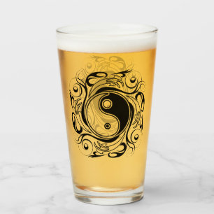 Verre Symbole Yin & Yang Tatouage Noir et Blanc