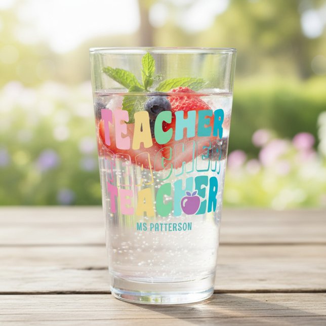 Verre Teacher Moderne Arc-en-ciel Couleurs Nom personnal (Créateur téléchargé)