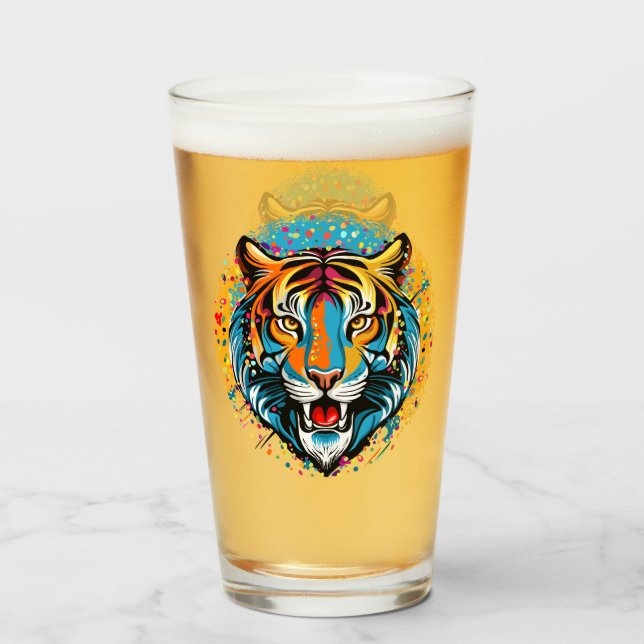 Verre Tiger Head Rainbow colors paint stains (Devant (rempli))