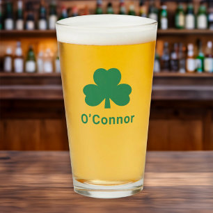 Verre Trèfle vert irlandais Nom de famille personnalisé