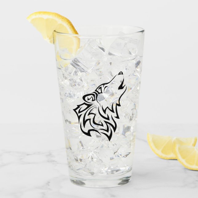 Verre Tribal vectoriel du loup hurleur noir (Devant glace)