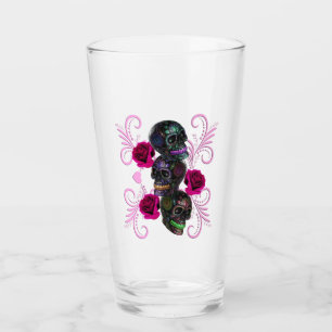 Verre Triple Jour Noir Des Crânes Morts Roses Rose