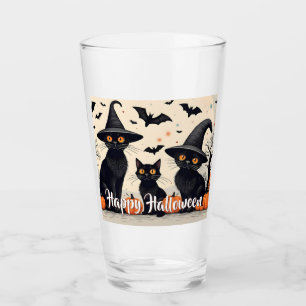 Verre Trois chats noirs avec des chapeaux à Halloween