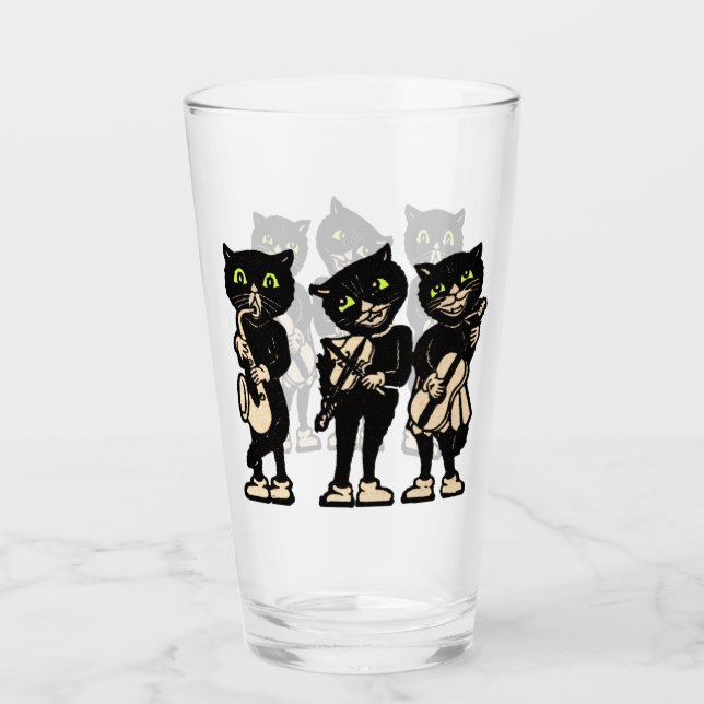 Verre Trois Chats Noirs Yeux verts Jouer de la musique (Devant)