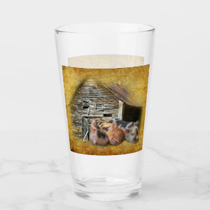 Verre Trois Petits Cochons À La Grange Rustique Snoozing