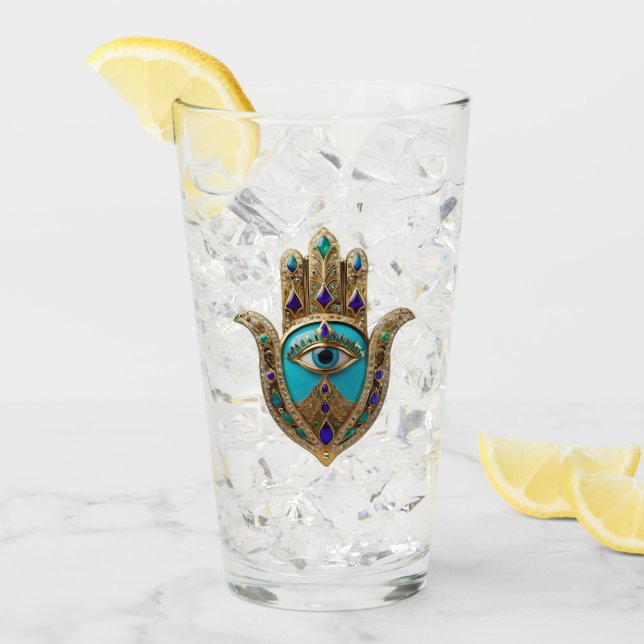 Verre Turquoise Troisième Oeil Hamsa (Devant glace)