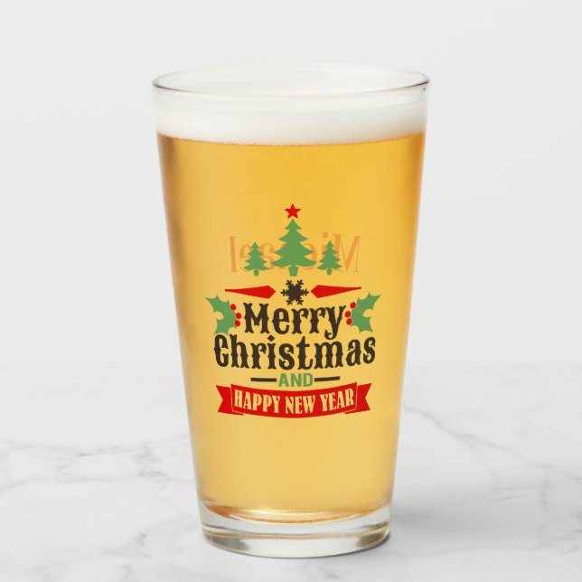 Verre Typographie de Noël personnalisée Red Green Joyeux (Devant (rempli))