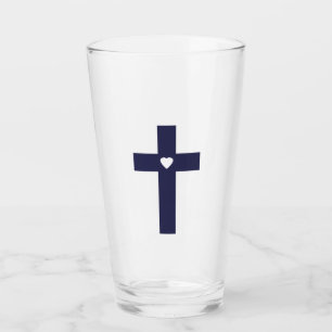 Verre Une croix avec un cœur d'amour sacré