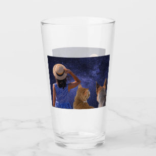 Verre Une fille avec chat et chien regardant l'espace lu