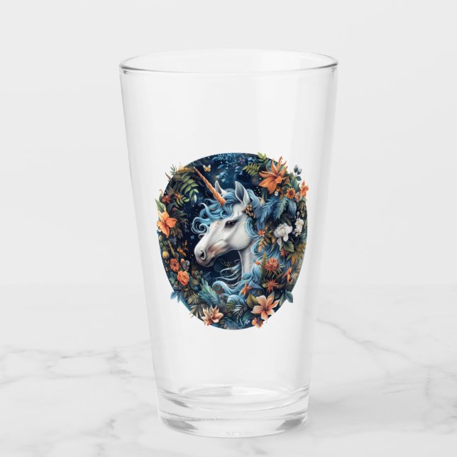 Verre Unicorne et fleurs design imaginaire (Devant)